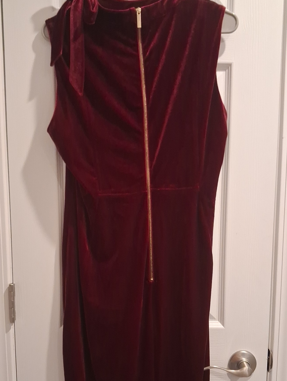Calvin Klein Burgundy Velvet Mini Dress with Gold Zip